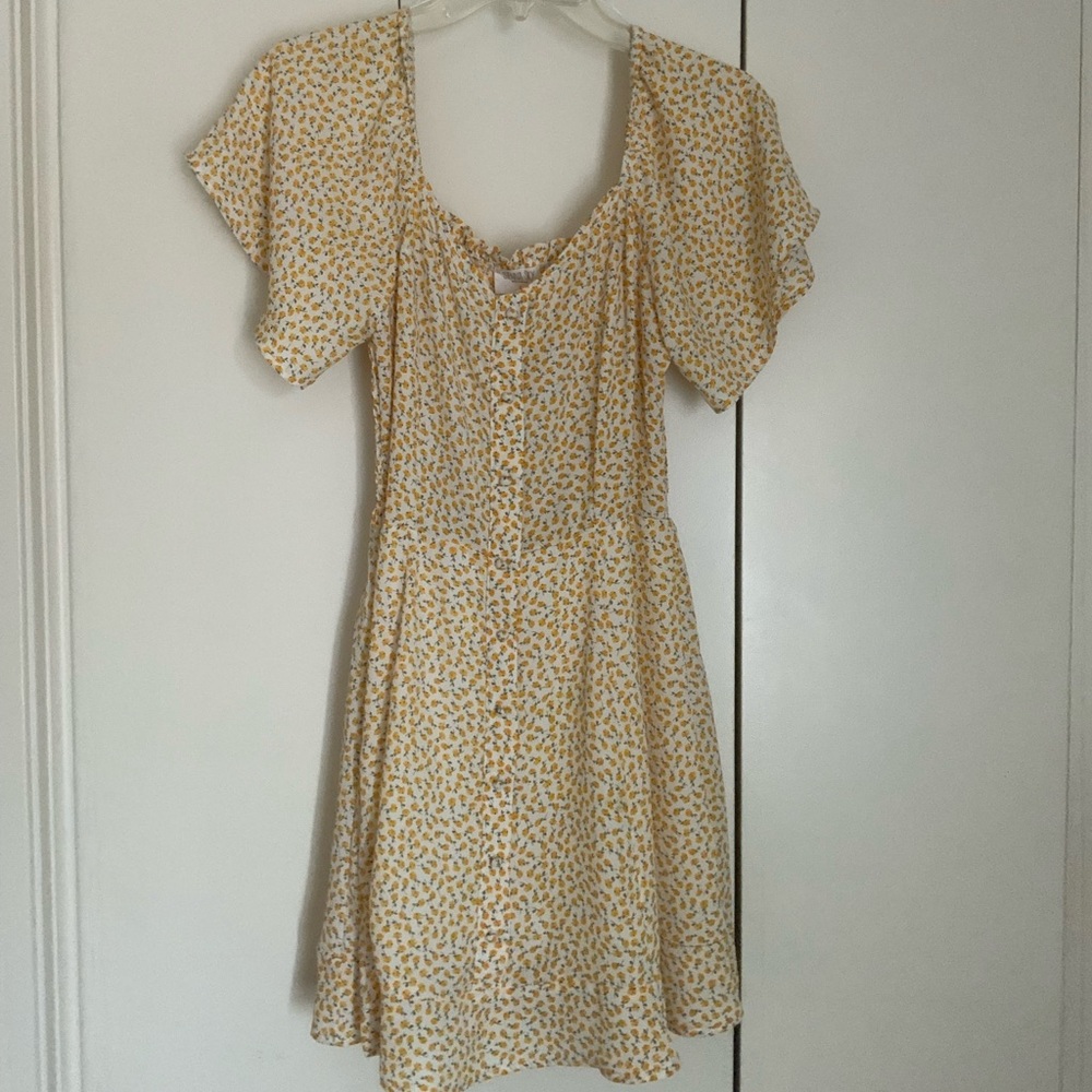 Ditsy Floral White & Yellow Mini Dress